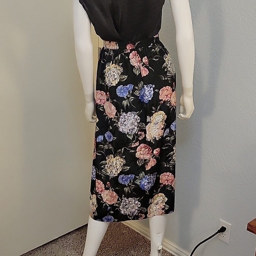 VTG Leslie Fay 1970s Impressionist Floral Satin Maxi Skirt Size 12 - Picture 7 of 8